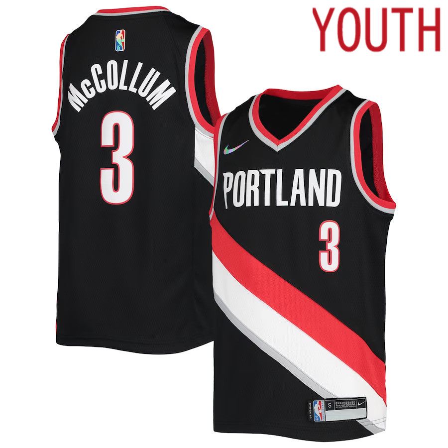 Youth Portland Trail Blazers #3 C.J. McCollum Nike Black Icon Edition Diamond Swingman NBA Jersey